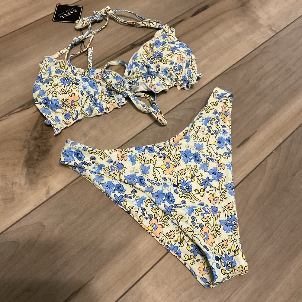 Floral Bikini Set with Blue and Yellow Flowers